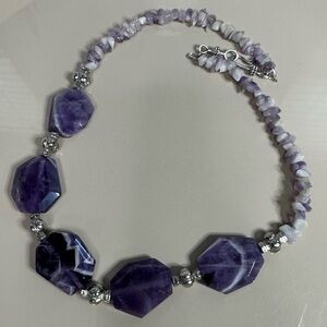 Handmade Natural Stone Chevron Amethyst Necklace